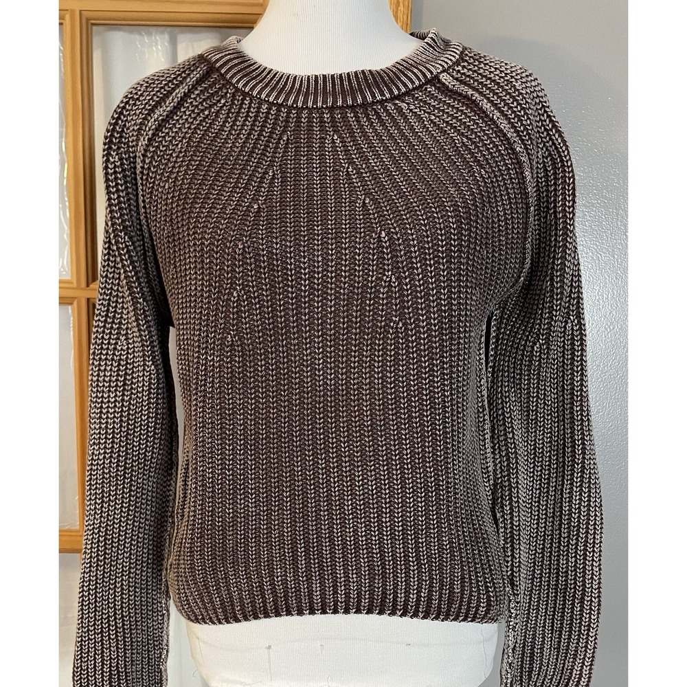 Blu Pepper Cropped Knit Sweater Women's Sz S Faded Brown Cotton Pullover Modern